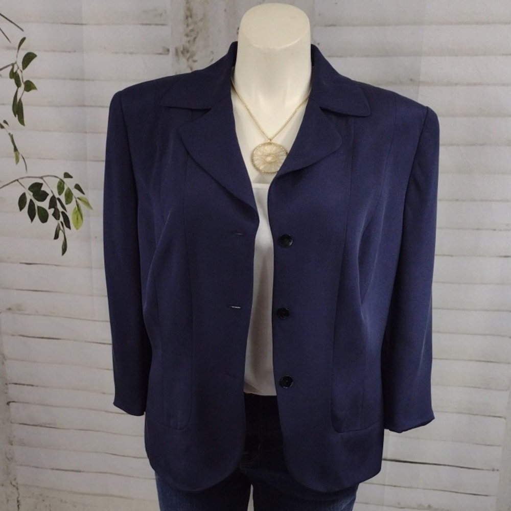 Vintage Amanda Smith 100% Silk Navy Women's Blazer 2X